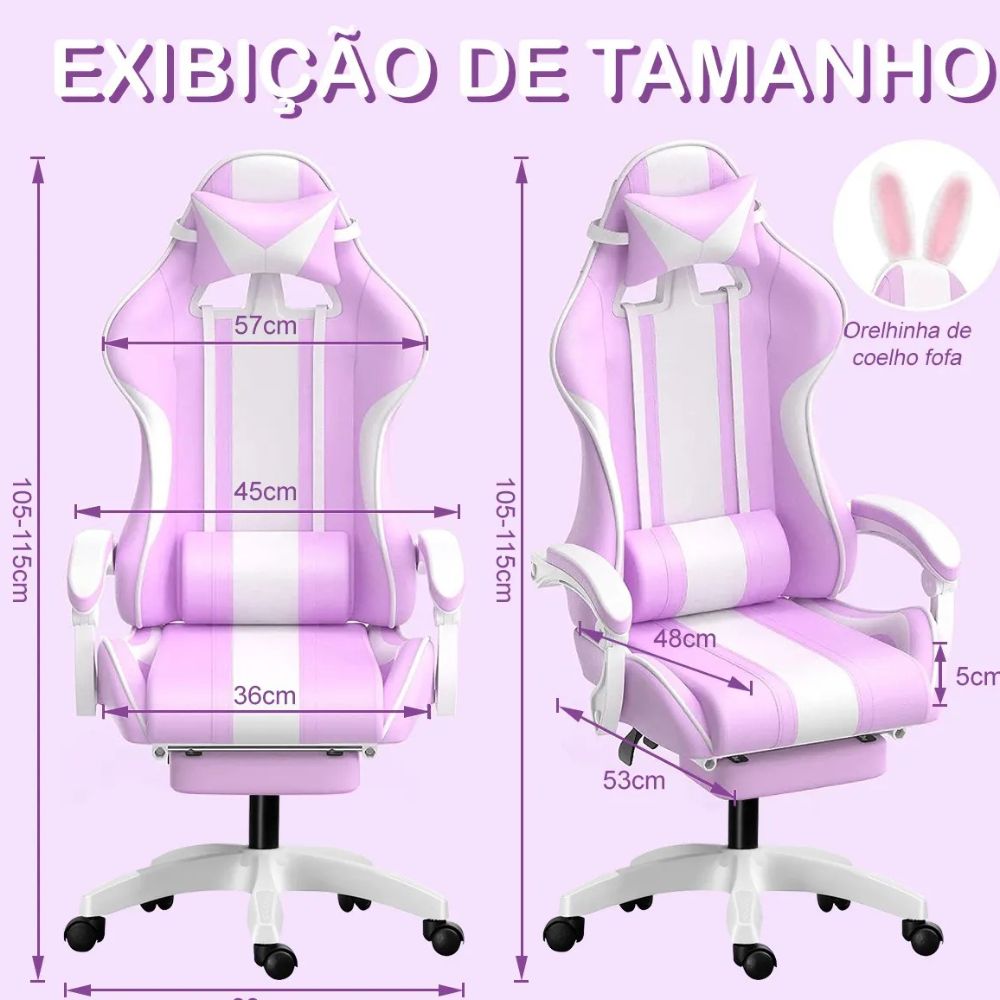 cadeira gamer rosa coelho python fly tamanho