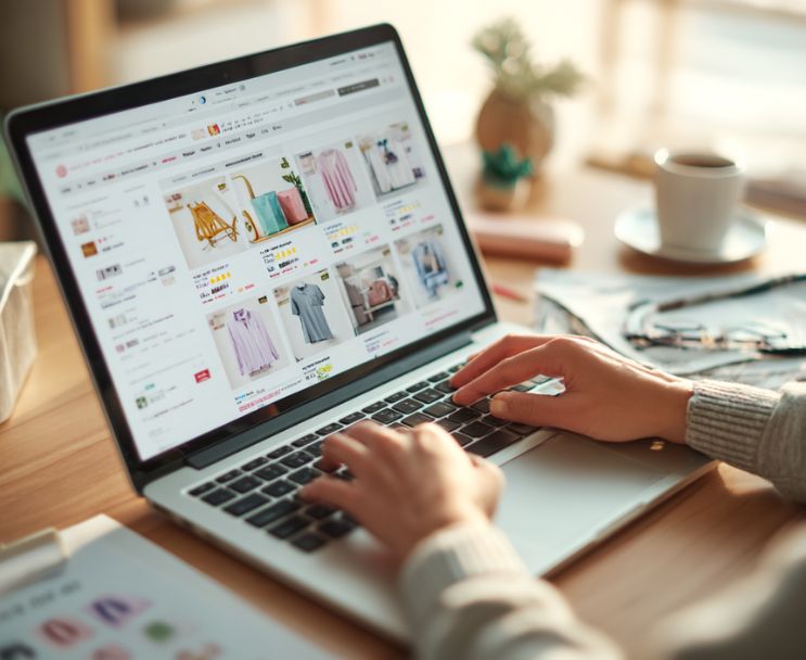 Pessoa analisando produtos no Mercado Livre em um notebook, comparando opções para compra online