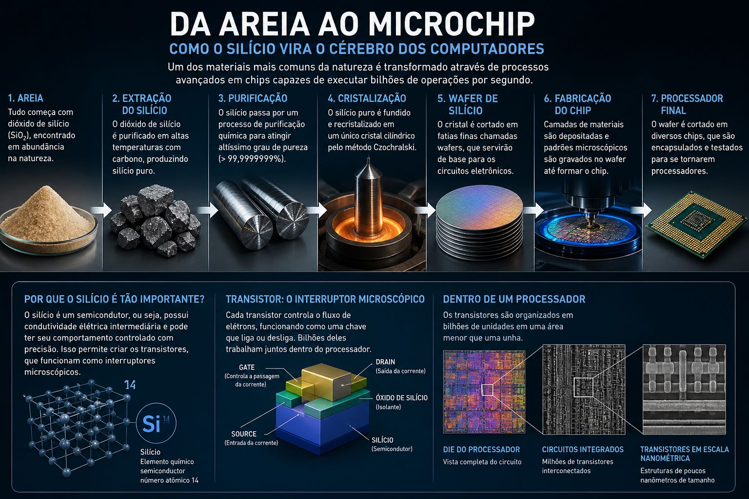 de que são feitos os processadores: infográfico do silício ao chip