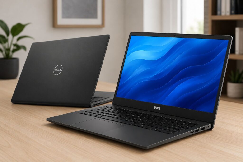 Dell Inspiron i15-i1300-A30P Vale a Pena? Análise Técnica Completa do Notebook Dell com Intel Core i5 2 Notebook Dell Inspiron i15-i1300-A30P com Intel Core i5 13ª geração, SSD NVMe e tela Full HD 120Hz sobre mesa de escritório moderna