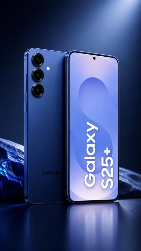 Galaxy S: quais linhas existem, quais são as diferenças e como a Samsung segmenta sua linha premium 10 Samsung Galaxy S25 Plus azul em renderização vertical 9:16 mostrando smartphone premium da linha Galaxy S com tela AMOLED ampla, acabamento metálico azul e conjunto triplo de câmeras traseiras.