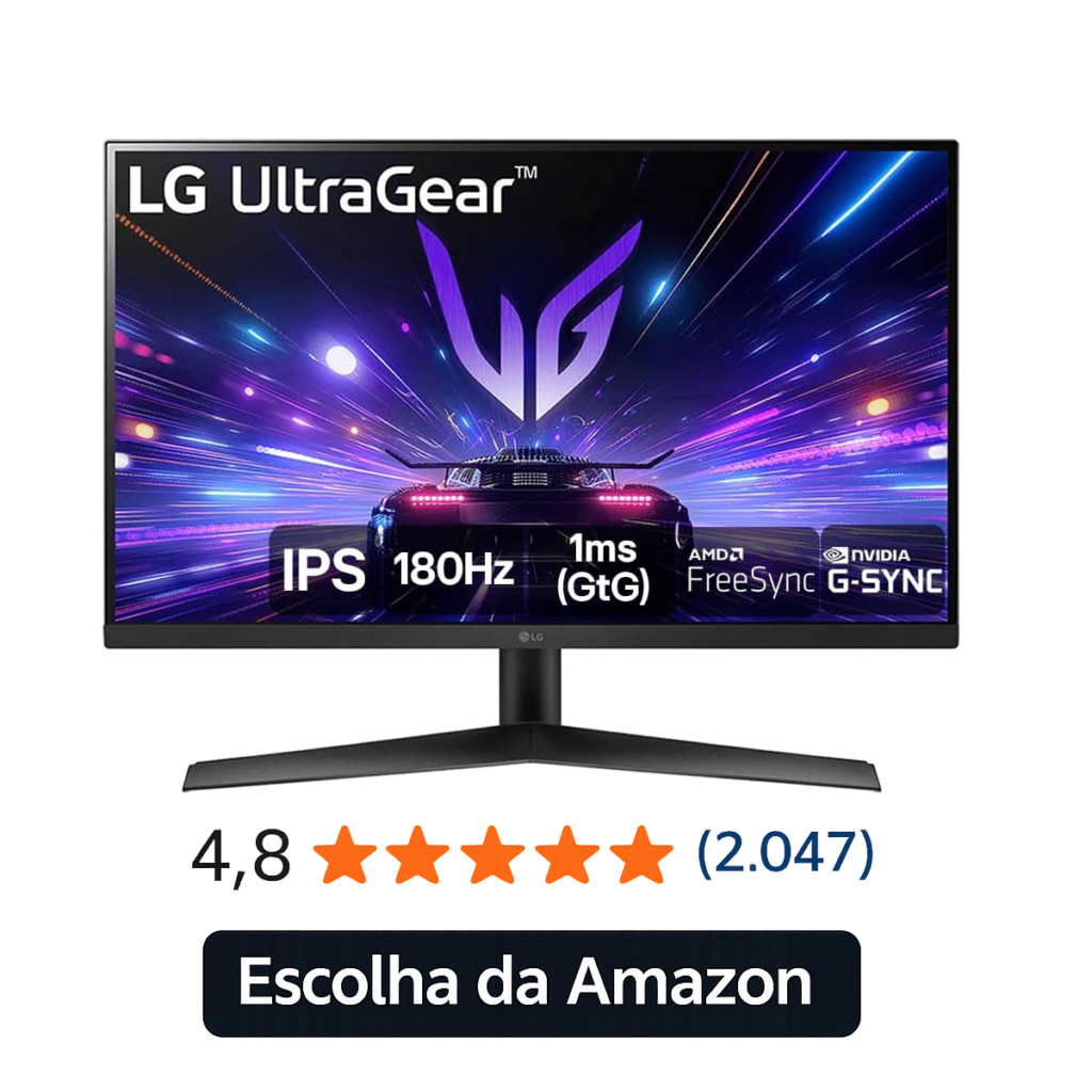 Monitor Gamer LG UltraGear 27GS60F-B de 27 polegadas com painel IPS, resolução Full HD, taxa de atualização de 180 Hz, tempo de resposta de 1 ms (GtG), compatível com NVIDIA G-SYNC e AMD FreeSync.