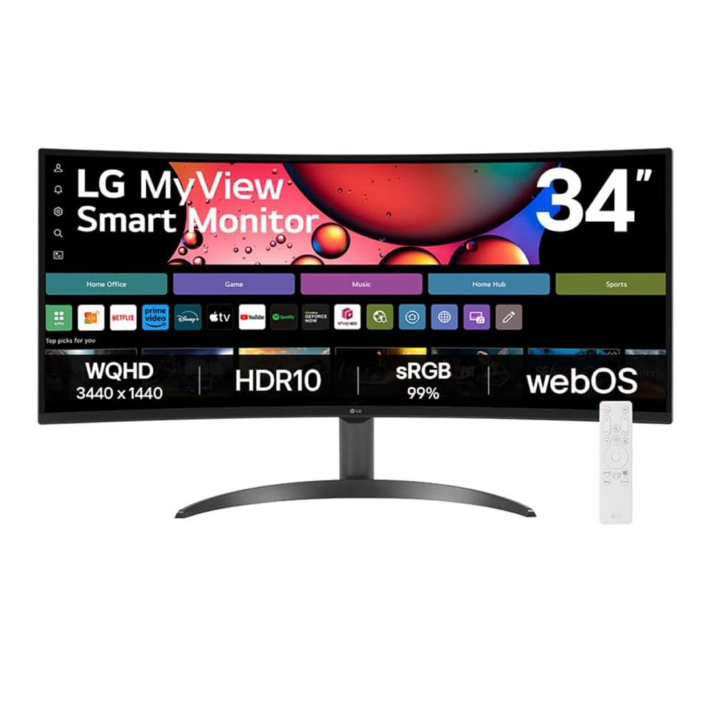 Monitor LG UltraWide Streaming 34SR60QC-B Tela curva WQuadHD (3440 x 1440) 21:9 de 34", WebOS, ThinQ Home, Air Play, Screen Share, Bluetooth