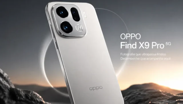 OPPO Find X9 Pro 5G vale a pena? Conheça a ficha técnica completa do smartphone com 16 GB de RAM e 512 GB 5 Imagem destacada do OPPO Find X9 Pro 5G na cor branca, exibindo o design premium, o módulo de câmeras desenvolvido em parceria com a Hasselblad e acabamento sofisticado, com destaque para o sistema fotográfico avançado e o processador MediaTek Dimensity 9500.